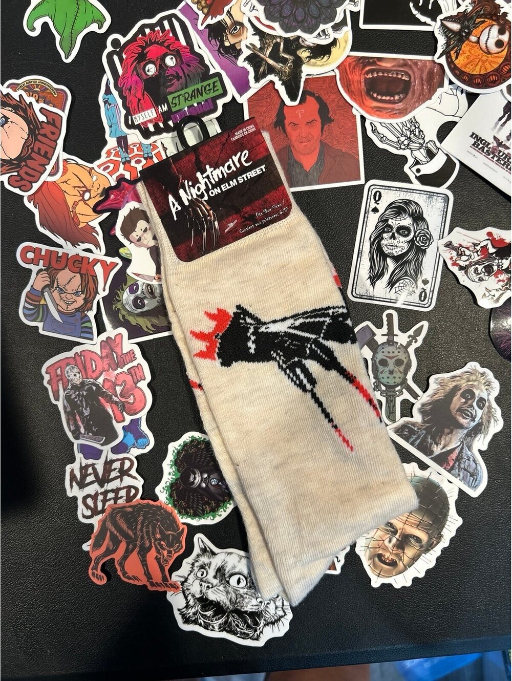 Horror Sticker Lot + Nightmare on Elm Street Freddy Krueger Socks